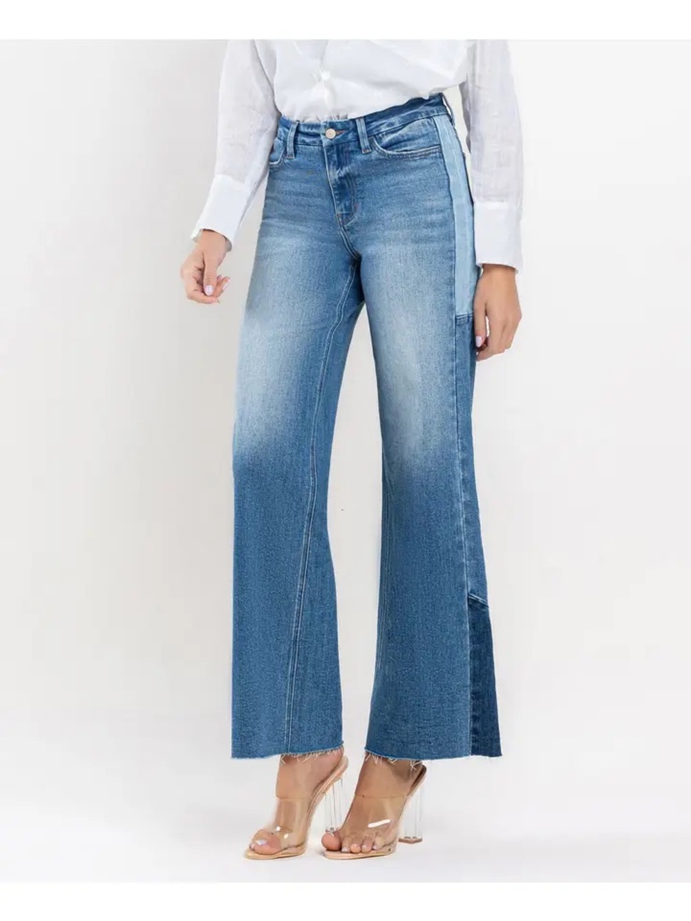 VERVET High-Rise Contrast Wide Leg Jeans - Size 30